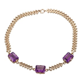Retro 14k Gold Amethyst Choker Necklace