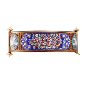 Antique Italian 18k Gold Micro Mosaic Bangle Bracelet