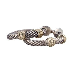 David Yurman 14k Gold Silver Cable Hoop Earrings