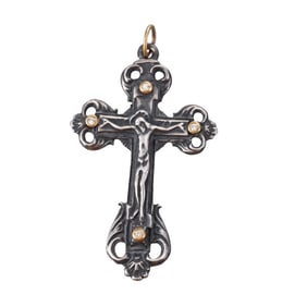 Ancient Inspired Silver 24k Gold Diamond Cross Pendant