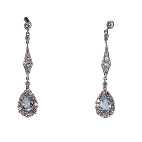 18k Gold Diamond Aquamarine Drop Earrings
