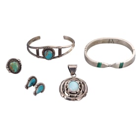 Native American & Mexican Taxco Silver Turquoise Jewelry Lot 5pc