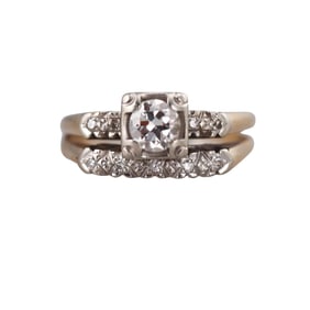 Midcentury 14k Gold Diamond Engagement Bridal Ring Set