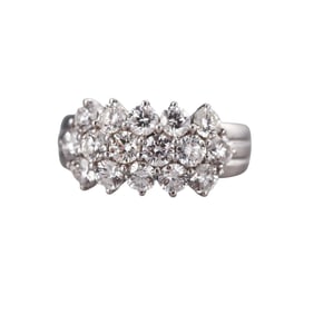 18k Gold Diamond 3 Row Half Band Ring