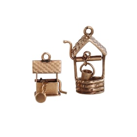 Vintage 14k Gold Water Well Charm Pendant Lot of 2
