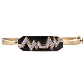 David Webb Black Enamel Diamond 18k Gold Platinum Skip Bracelet