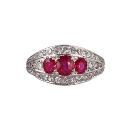 Art Deco 14k Gold Diamond Ruby Ring
