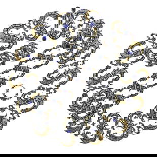 Mitchell Peck Silver Gold Iolite Necklace Bracelet Earrings Brooch Suite: Metal  : 18k Yellow Gold/ Sterling Silver  Designer  : Mitchell Peck  Gemstone  : Iolite  Measurements  : Necklace is 17" long and 1.75" wide, Earrings - 1 1/8" x 1 1/8", Bracelet - 7.5" long x 1.25"