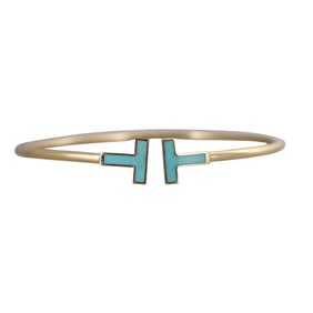 Tiffany T Wire 18k Gold Turquoise Bracelet