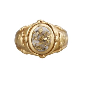 18k Gold Quartz Nugget Signet Ring