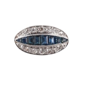 Art Deco Platinum Gold Sapphire Diamond Ring