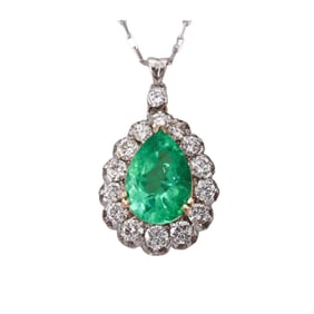 GIA 7.19ct Colombian Emerald 18k Gold Diamond Pendant Necklace