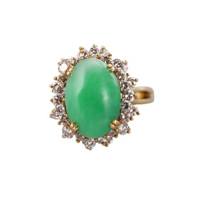 18k Gold Jade Diamond Ring