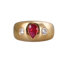 18k Gold Ruby Diamond Gypsy Ring