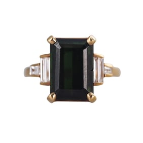 18k Gold 5.80ct Green Tourmaline Diamond Ring