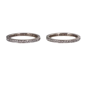 18k Gold Diamond Eternity Wedding Band Ring Set of 2