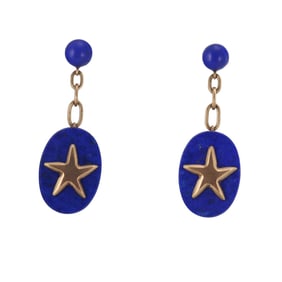 18k Gold Lapis Star Drop Earrings