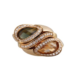 Super Oro 18k Gold Quartz Diamond Stackable Ring Set of 3
