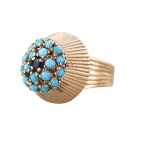 1960s 14k Gold Turquoise Sapphire Dome Ring