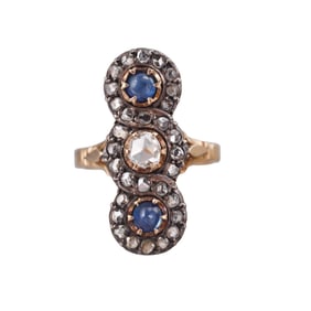 Antique 18k Gold Silver Rose Cut Diamond Sapphire Ring