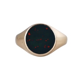 Antique English 14k Gold Bloodstone Signet Ring