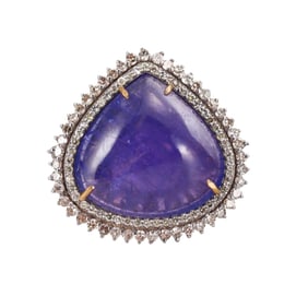 14k Gold Silver 19.70ct Tanzanite Diamond Ring