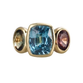 18k Gold Topaz Tourmaline Citrine Ring
