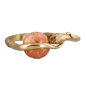 Antique French 18k Gold Guilloche Enamel Snake Bangle Bracelet