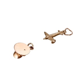 Vintage 14k Gold Pilot Hat Plane Charm Lot of 2