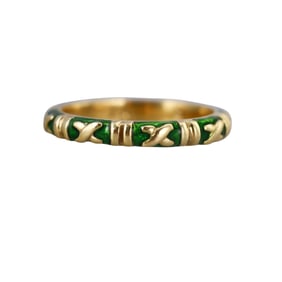 Hidalgo 18k Gold Green Enamel X Band Ring