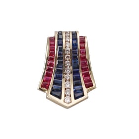 14k Gold Ruby Sapphire Diamond Slide Pendant