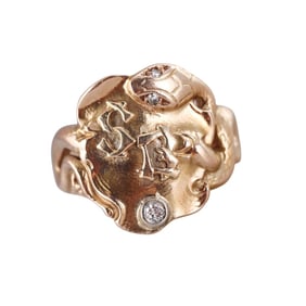 Antique Art Nouveau 10k Gold Diamond Snake Ring