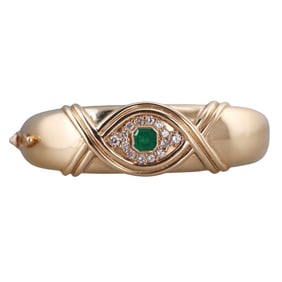 14k Gold Diamond Emerald Bangle Bracelet
