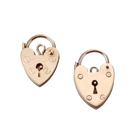 Antique English 9k Gold Heart Padlock Charm Pendant Lot of 2