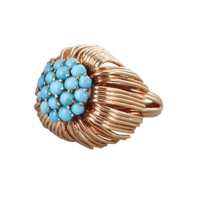 1960s 14k Gold Turquoise Dome Ring