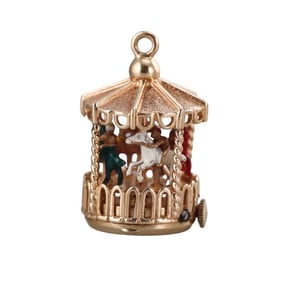 Vintage 14k Gold Enamel Carousel Charm Pendant