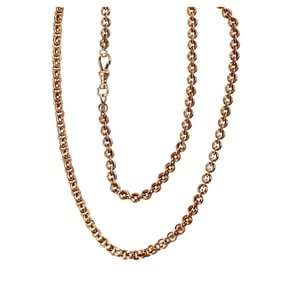 Antique Victorian 14k Gold Long Chain Necklace with Fob Swivel