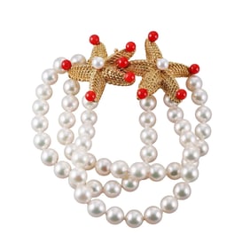 Bielka 18k Gold Coral Pearl Starfish Bracelet