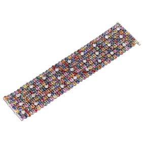 18k Gold 82.65ctw Multi Sapphire Diamond Wide Bracelet