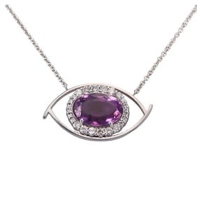 J Douglas 14k Gold Diamond Amethyst Eye Pendant Necklace