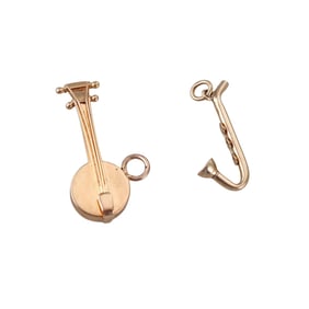 Vintage 14k Gold Bandolin Saxophone Musical Instrument Charm Lot of 2