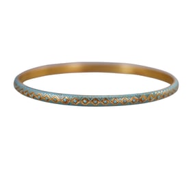Antique 18k Gold Blue Enamel Bangle Bracelet