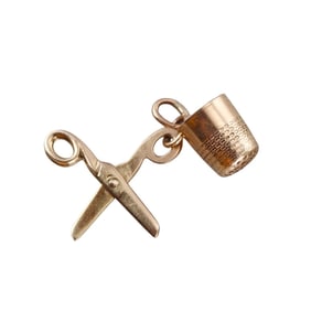 Vintage 14k Gold Thimble Scissors Charm