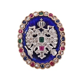 Antique Gold Platinum Diamond Ruby Sapphire Emerald Ring