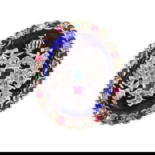 Antique Gold Platinum Diamond Ruby Sapphire Emerald Ring: Metal  : 14k Yellow Gold / Platinum  Designer  : Not Signed  Gemstone  : Diamonds, Rubies, Sapphires, Emeralds.  Measurements  : Ring size 8, top is 28mm x 24mm.  Marked:  : 14k.  Weight: