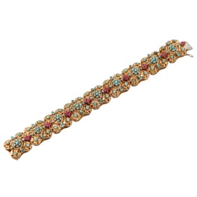 1960s Italian 18k Gold Turquoise Ruby Bracelet
