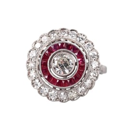 Platinum Diamond Ruby Ring
