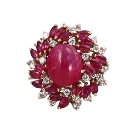 14k Gold Ruby Diamond Cocktail Ring