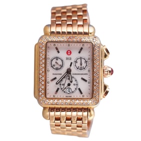 Michele Deco Gold Tone Diamond MOP Chronograph Watch 71-6000