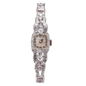 Midcentury Hamilton Platinum Diamond Ladies Watch